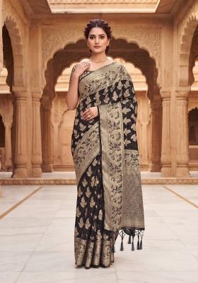 Black Zari Work Silk Saree Set