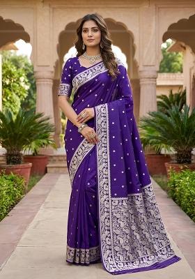 Purple Woven Design Banarasi Saree Set