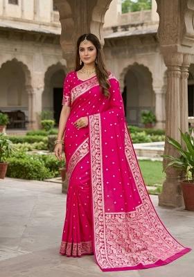 Pink Woven Design Banarasi Saree Set