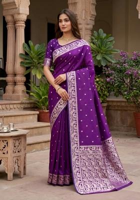 Wine Woven Design Banarasi Saree Set