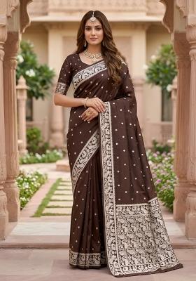 Coffee Woven Design Banarasi Saree Set