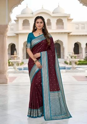 Coffee Woven Design Banarasi Saree Set