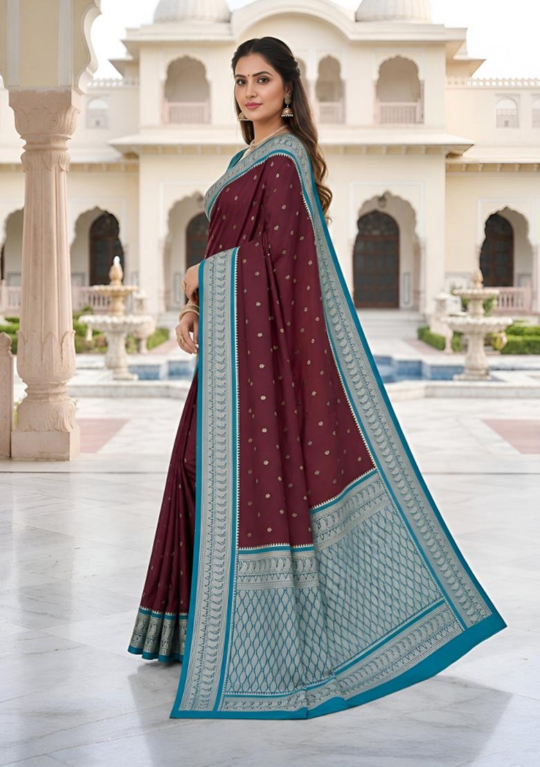 Coffee Woven Design Banarasi Saree Set - Indya