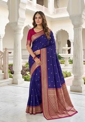 Purple Woven Design Banarasi Saree Set