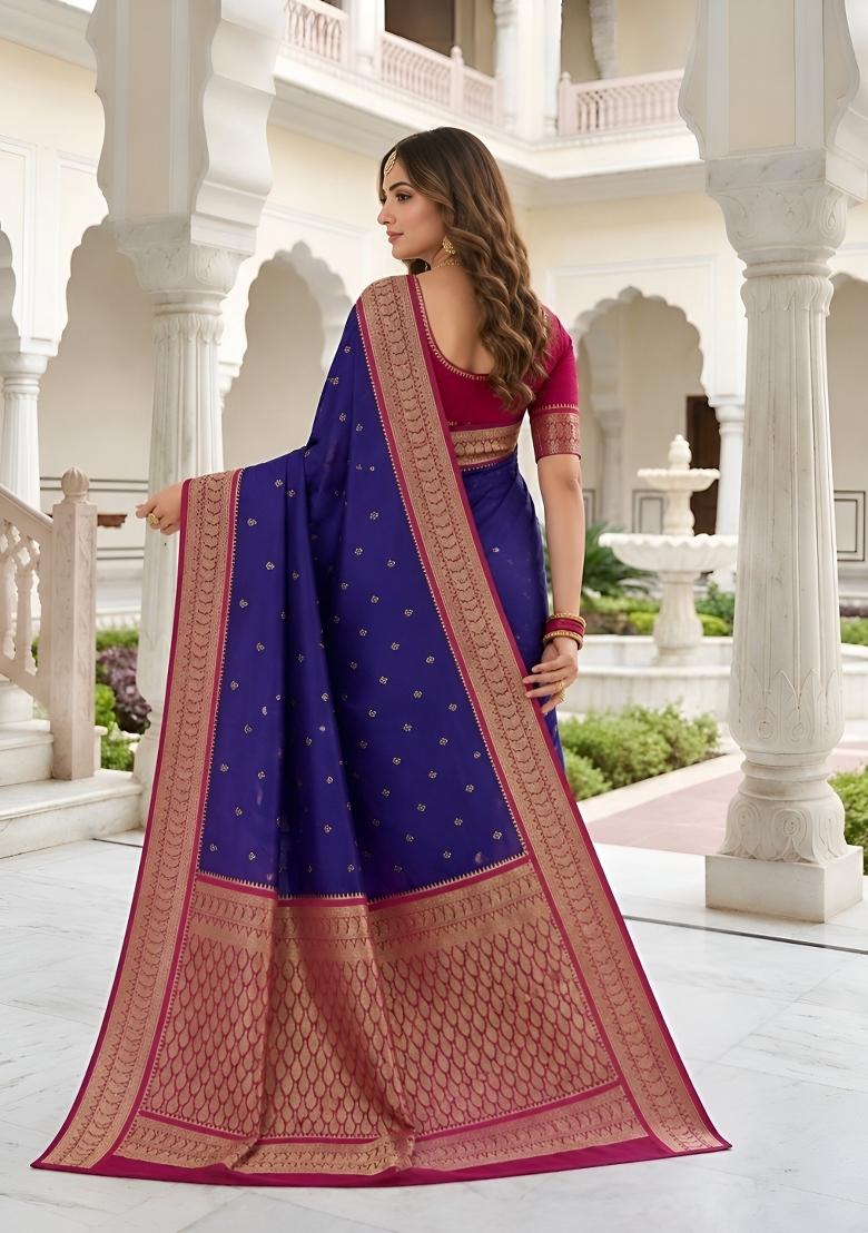 Purple Woven Design Banarasi Saree Set - Indya