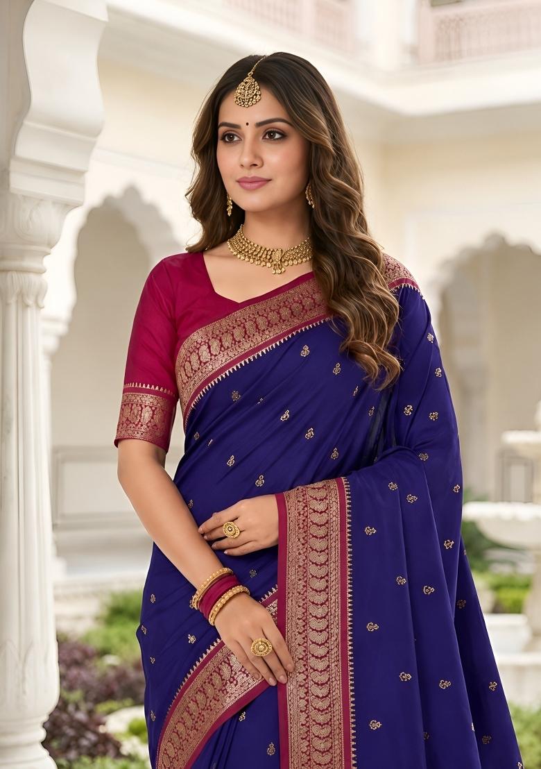 Purple Woven Design Banarasi Saree Set - Indya