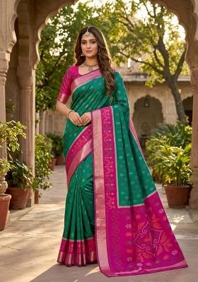 Sea Green Woven Design Silk Saree Set