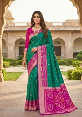 Sea Green Woven Design Silk Saree Set