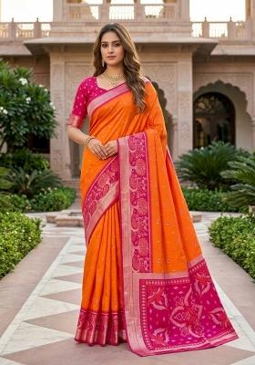 Orange Woven Design Silk Saree Set