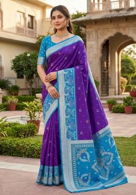Purple Woven Design Silk Saree Set
