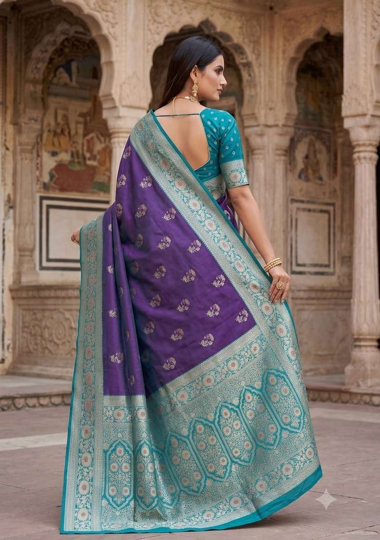 Purple Woven Design Banarasi Saree Set for Diwali and Festive Wear - Indya