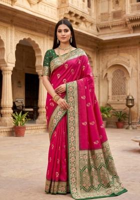 Pink Woven Design Banarasi Saree Set