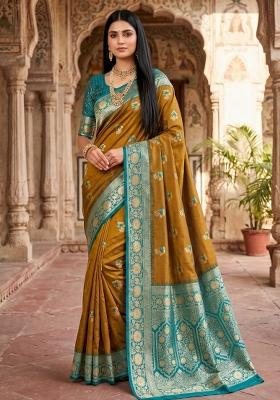 Mustard Woven Design Banarasi Saree Set