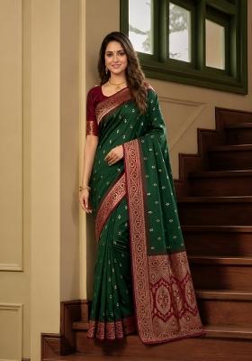 Green Woven Design Banarasi Saree Set