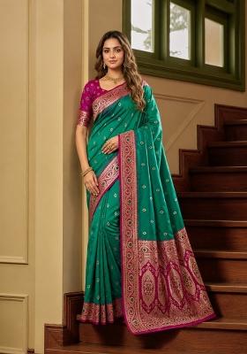 Sea Green Woven Design Banarasi Saree Set