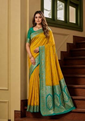 Yellow Woven Design Banarasi Saree Set