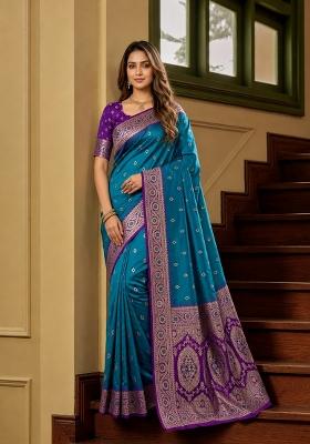 Teal Woven Design Banarasi Saree Set