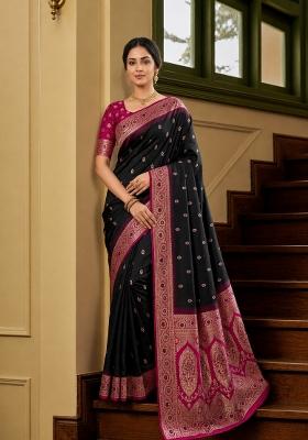 Black Woven Design Banarasi Saree Set