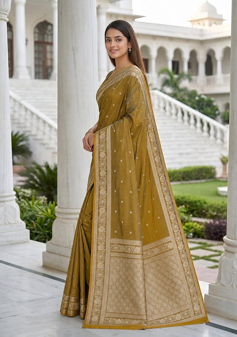 Golden Woven Design Banarasi Saree Set - Indya