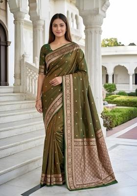 Green Woven Design Banarasi Saree Set
