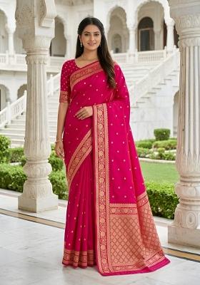 Pink Woven Design Banarasi Saree Set