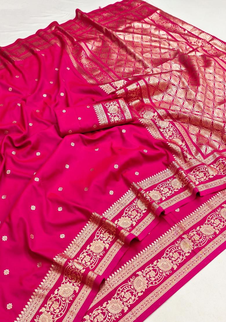 Pink Woven Design Banarasi Saree Set - Indya