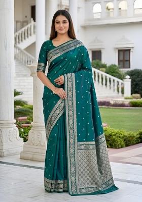 Sea Green Woven Design Banarasi Saree Set
