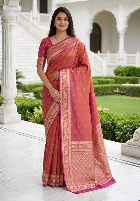 Peach Woven Design Banarasi Saree Set