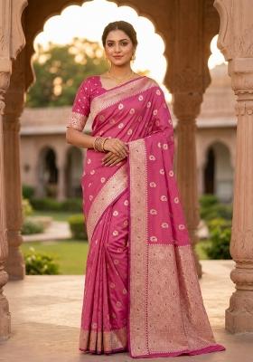 Pink Woven Design Banarasi Saree Set