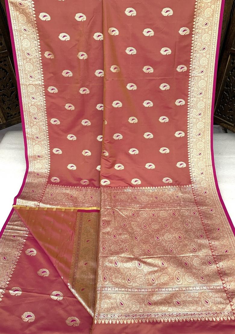 Pink Woven Design Banarasi Saree Set - Indya