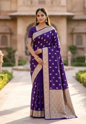 Purple Woven Design Banarasi Saree Set