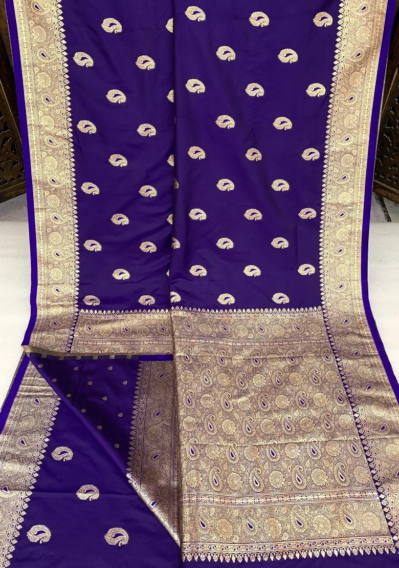 Purple Woven Design Banarasi Saree Set - Indya
