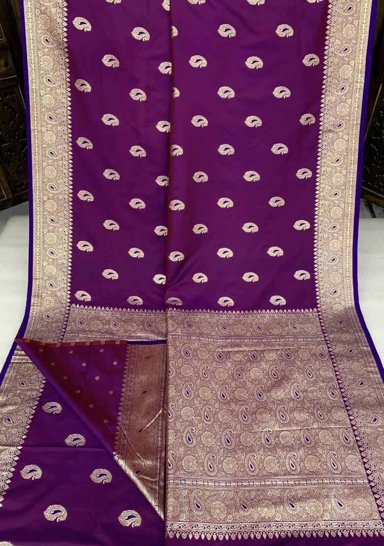 Wine Woven Design Banarasi Saree Set - Indya