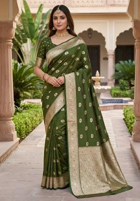 Green Woven Design Banarasi Saree Set