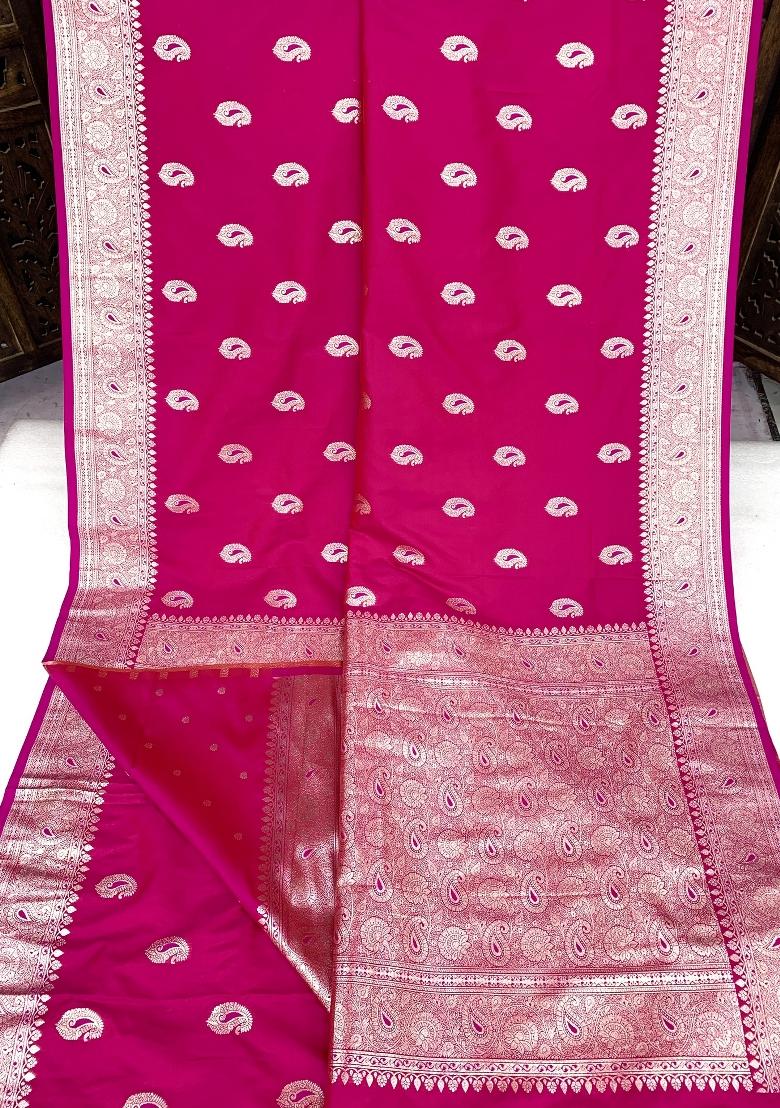 Pink Woven Design Banarasi Saree Set - Indya