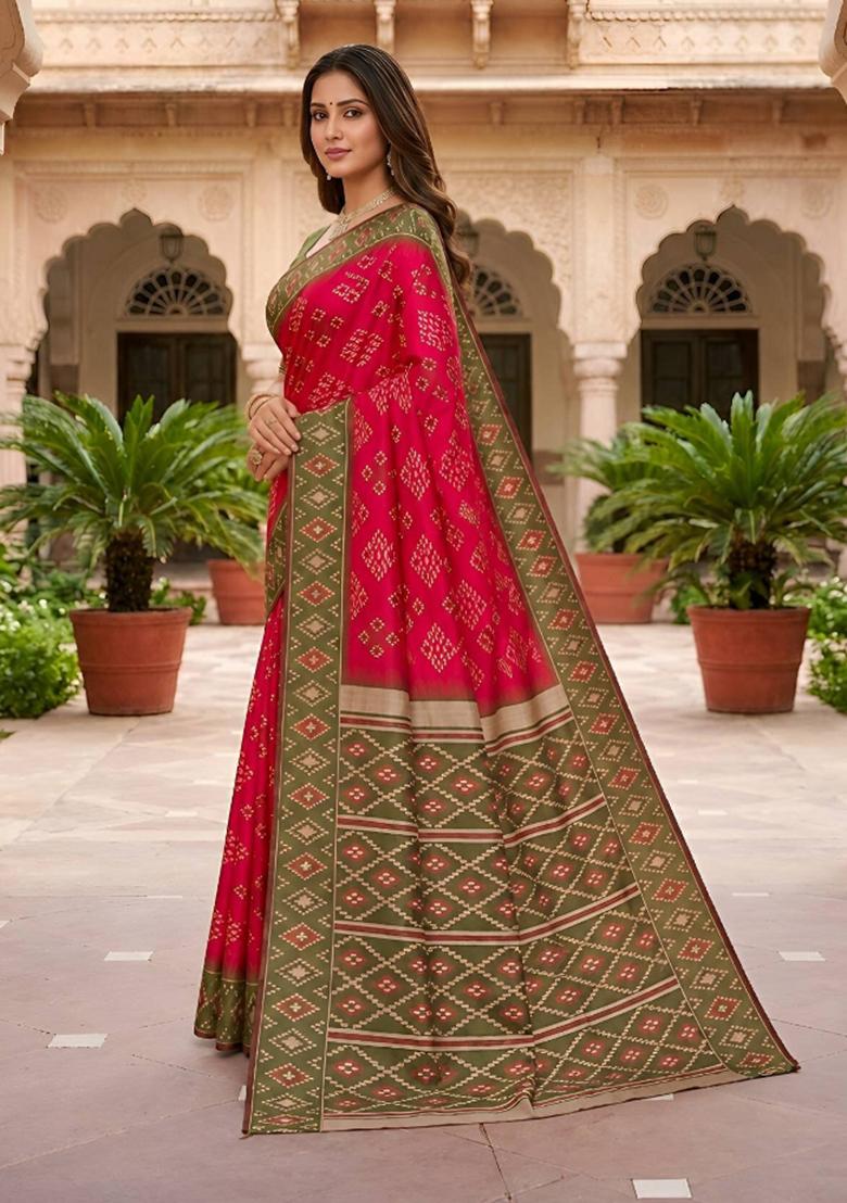 Pink Woven Design Silk Saree Set - Indya