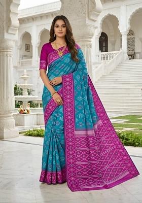 Sea Green Woven Design Silk Saree Set