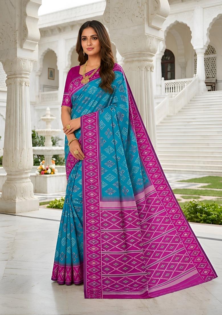 Sea Green Woven Design Silk Saree Set - Indya