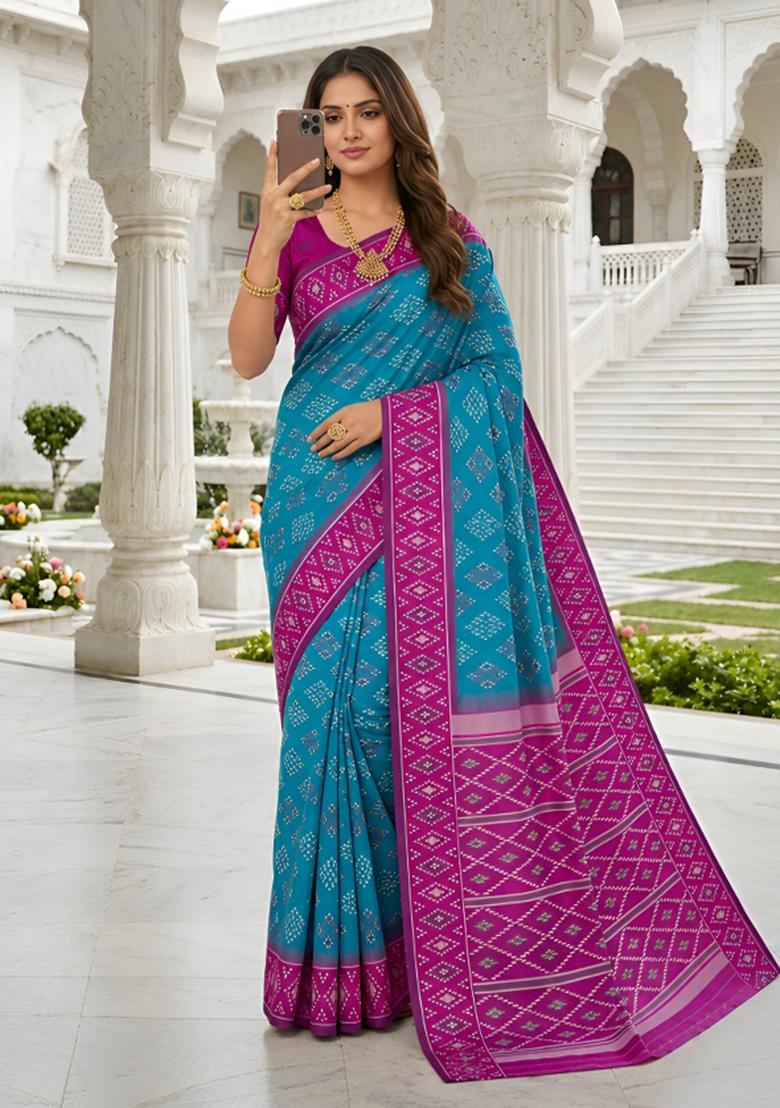 Sea Green Woven Design Silk Saree Set - Indya