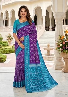 Violet Woven Design Silk Saree Set