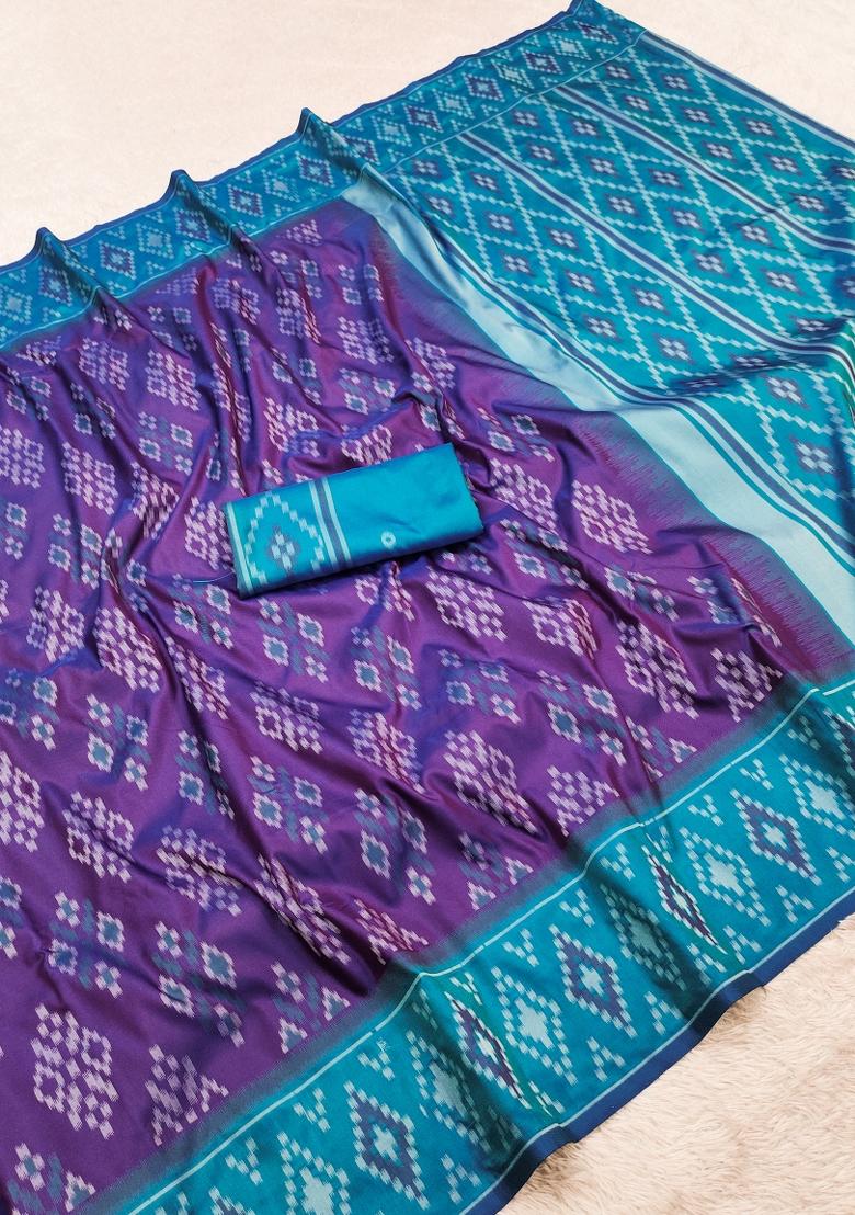Violet Woven Design Silk Saree Set - Indya