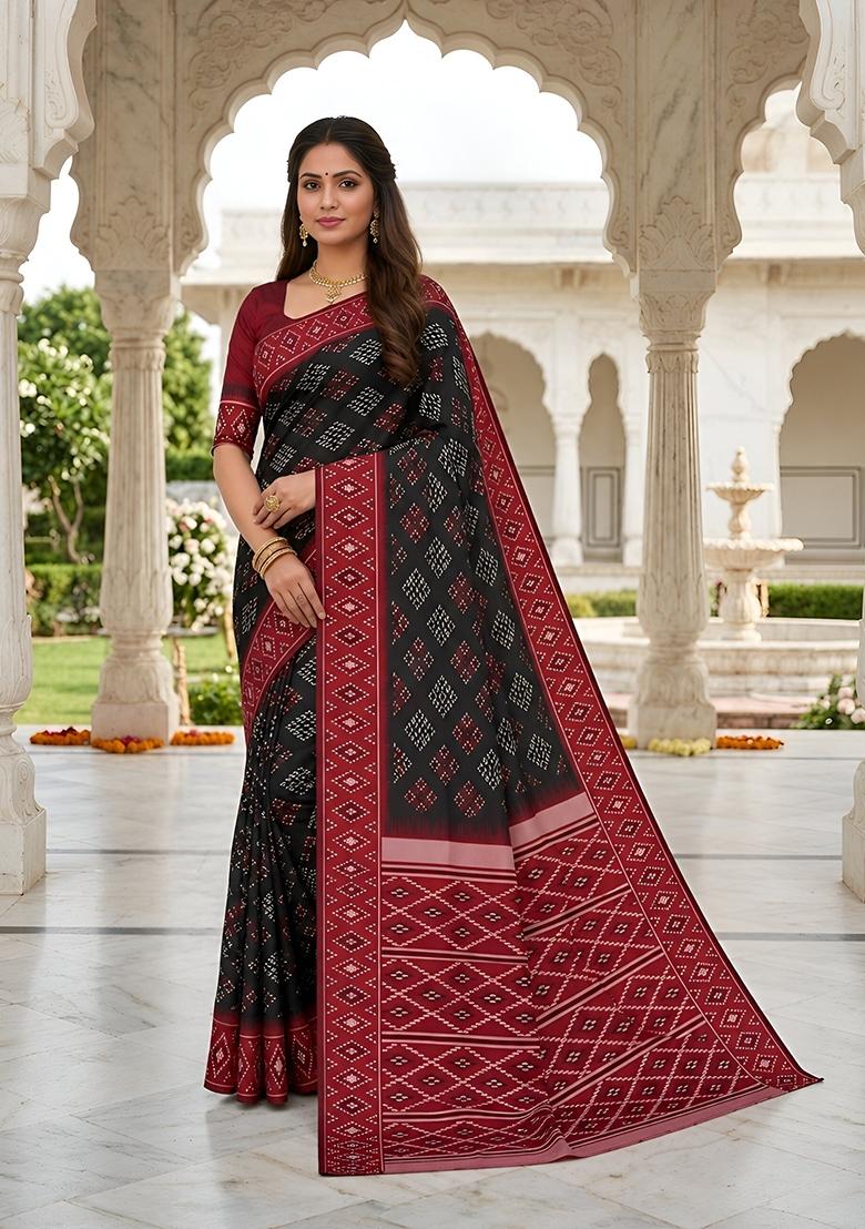 Black Woven Design Silk Saree Set - Indya
