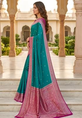 Sea Green Woven Design Banarasi Saree Set