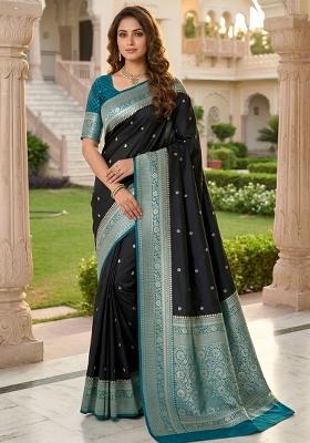 Black Woven Design Banarasi Saree Set