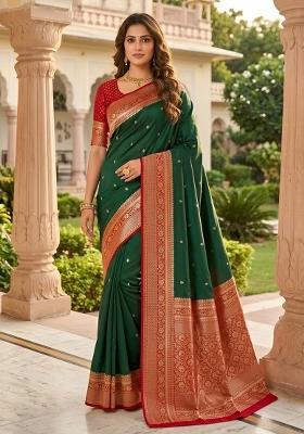 Green Woven Design Banarasi Saree Set
