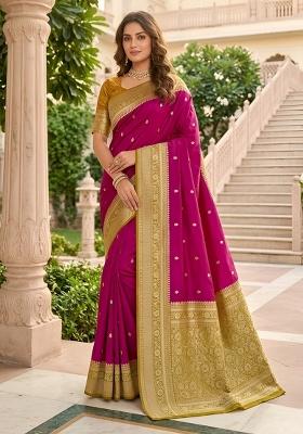 Pink Woven Design Banarasi Saree Set