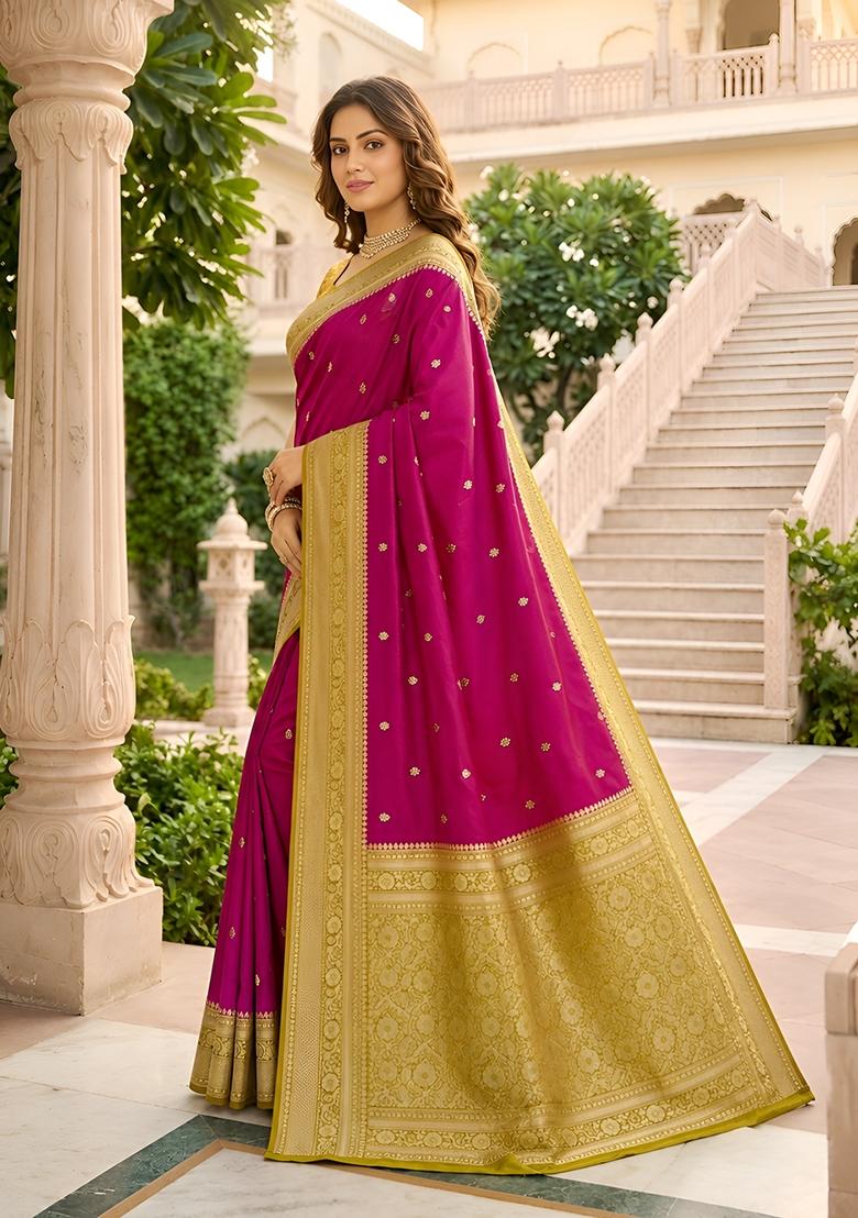 Pink Woven Design Banarasi Saree Set - Indya
