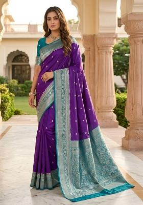 Purple Woven Design Banarasi Saree Set