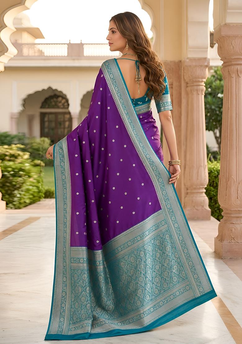 Purple Woven Design Banarasi Saree Set - Indya