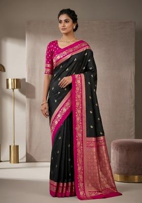 Black Woven Design Banarasi Saree Set
